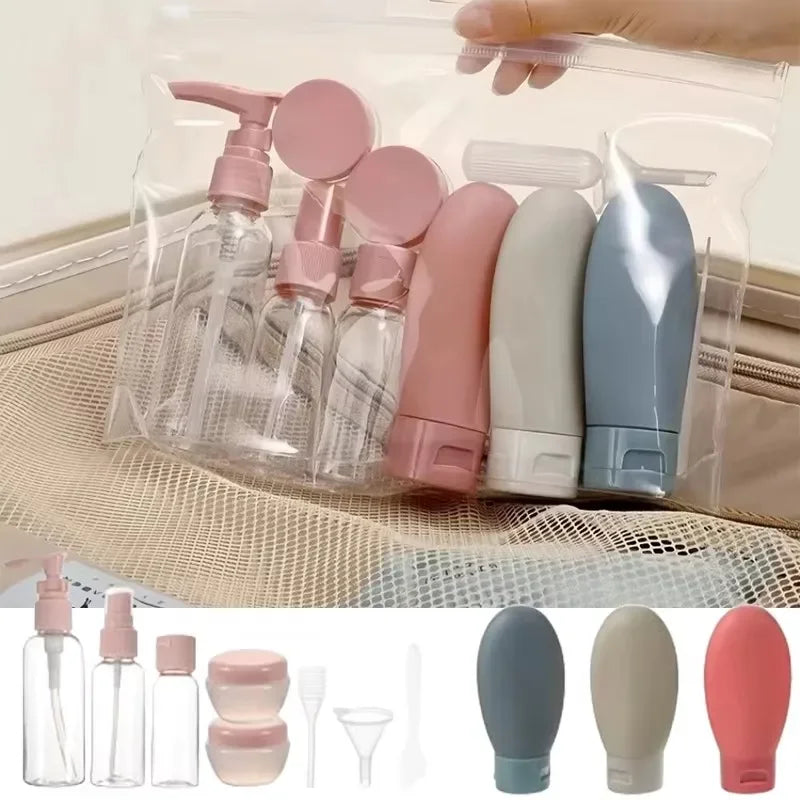 11Pcs Travel Toiletries Containers Set, Conditioner, Lotion – Refillable Mini Skincare Bottles for Airplane & Carry-On