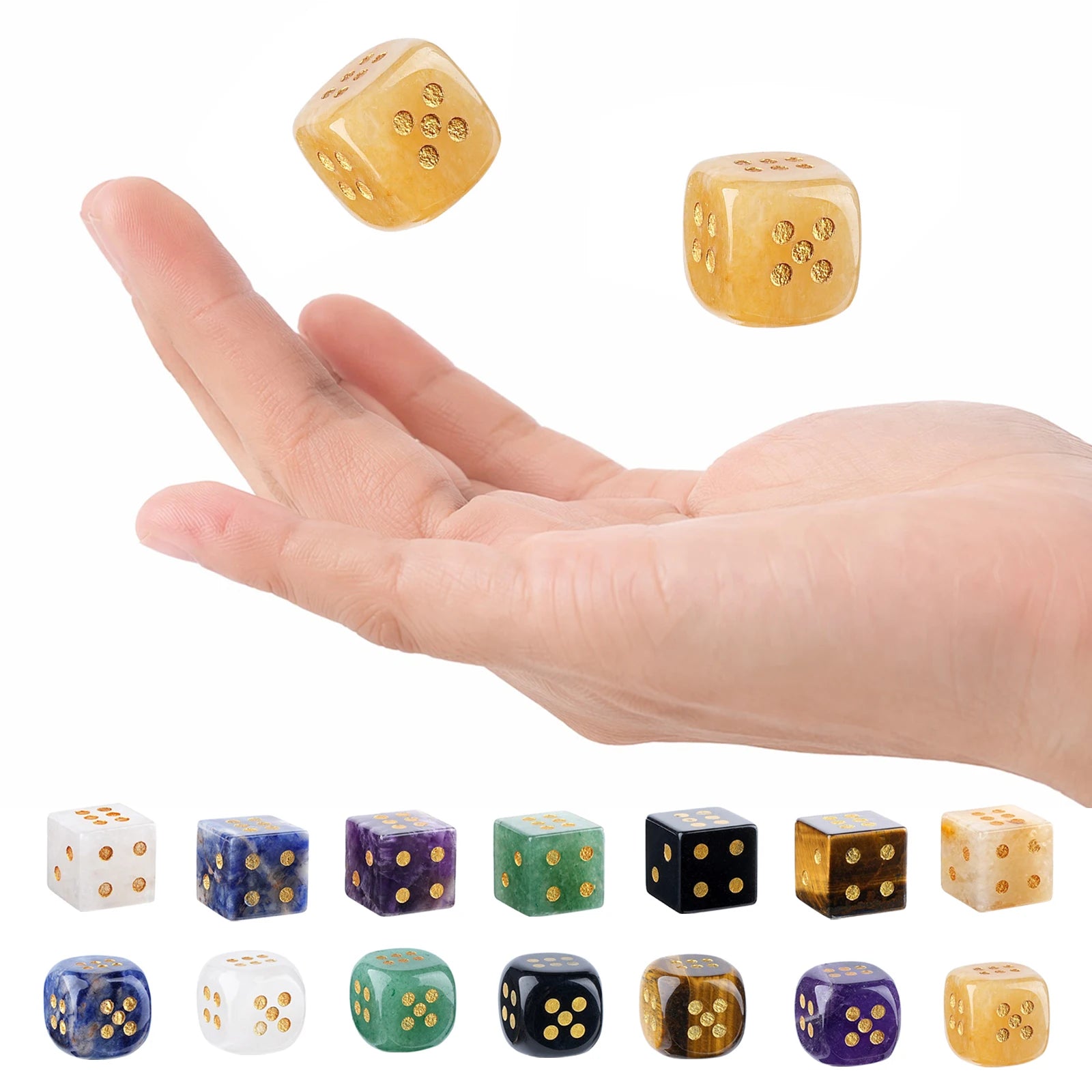 2PCS 6-Sided Mahjong Dice Polished Energy Stones Crystal D6 Mahjong Dices for Casino Games Craps DIY Crafts Spiritual Decor