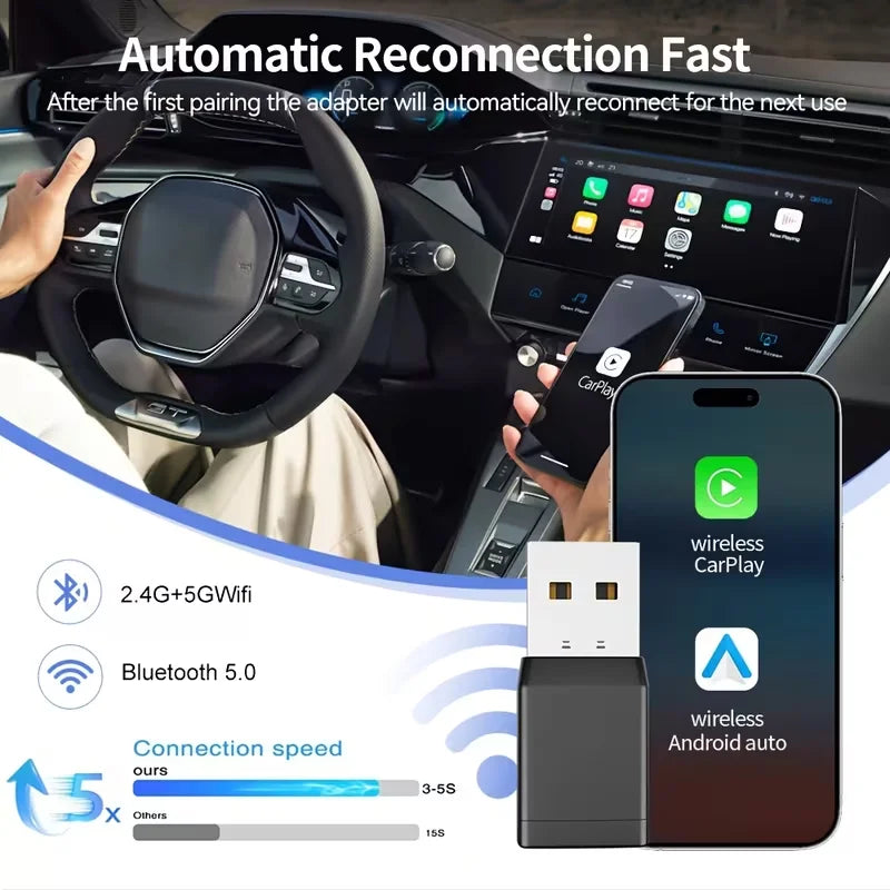 Mini Wireless CarPlay Adapter Android Auto Wireless Dongle Wifi 5.8G Auto Connect Box For iphone Android Phone for VW Audi Volvo