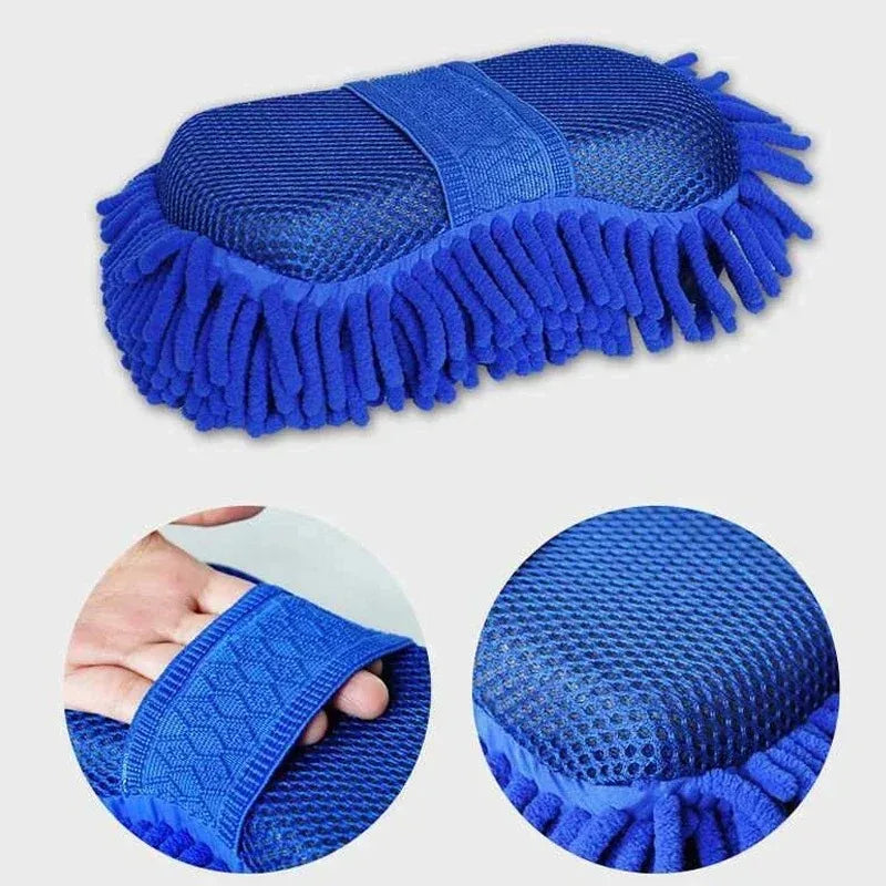 2Pcs Blue Microfiber Chenille Car Wash Sponge Care Washing Brush Pad Cleaning Tool Auto Washing Towel Gloves Styling Accessories