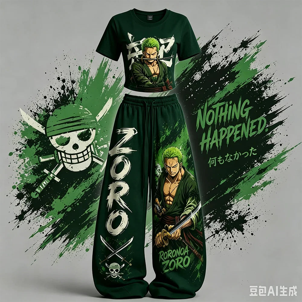 One Piece Roronoa Zoro New Hot Selling Men Women Short Sleeved Pants Set Street Y2K Casual Tee Set American Hip Hop Sports Set