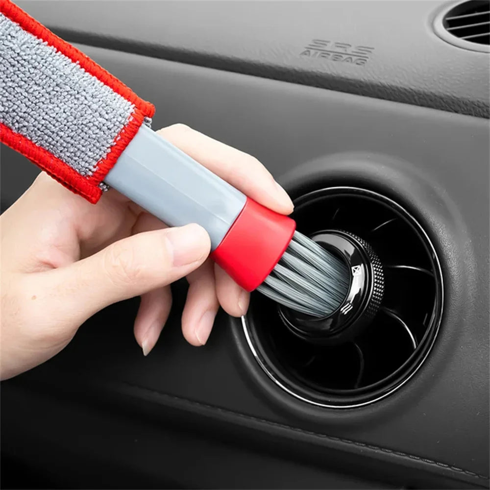 TILONDEX 1/2PCS Soft Nylon Bristle Cleaning Brush with Microfiber Cloth Sleeve for Car Air Vent Auto Interior Gap Detailing