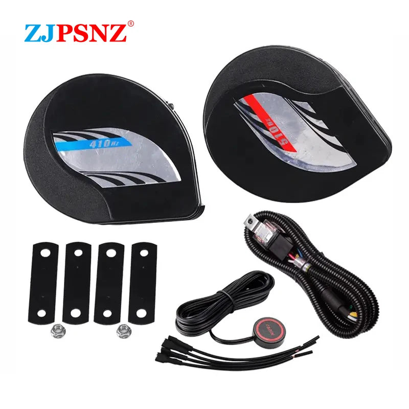 12V Compact Waterproof Car Horn Super Loud Dual Tone Electric Snail Horn Kit For Auto Motorcycle Truck Boat Vehicles Universal