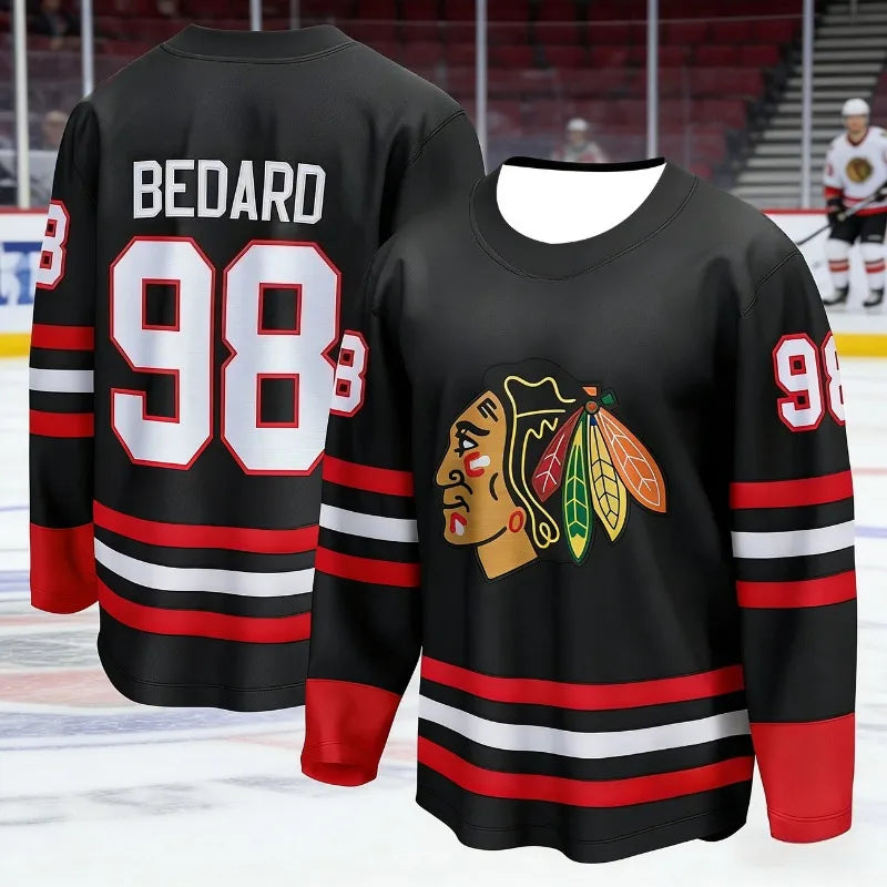 Chicago Ice Hockey Jersey Men's Blackhawks Black Long Sleeve Sports Sportswear Breathable Team Uniform for Hockey Fans Day &Gift