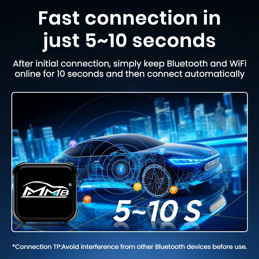 MMB Mini Ultra 2in1 Wireless CarPlay Adapter Android Auto Dongle Wired to Wireless CarPlay & Android Auto Plug&Play for 98% Cars