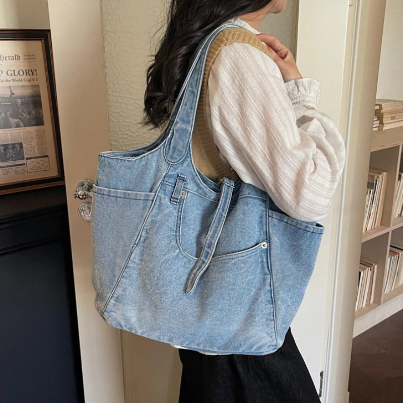 Retro Washed Women Tote Bag New Lazy Style Versatile Shoulder Bag Fashion Commuting Travel Armpit Storage Bag