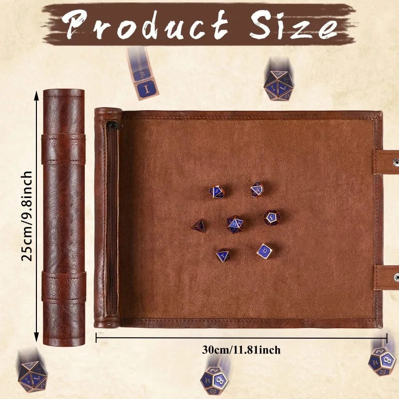Foldable Dice Rolling Mat Tray with Zipper PU Leather Dice Bag for RPG DND Multi-Sided Dice Storage Bag Game Accessories