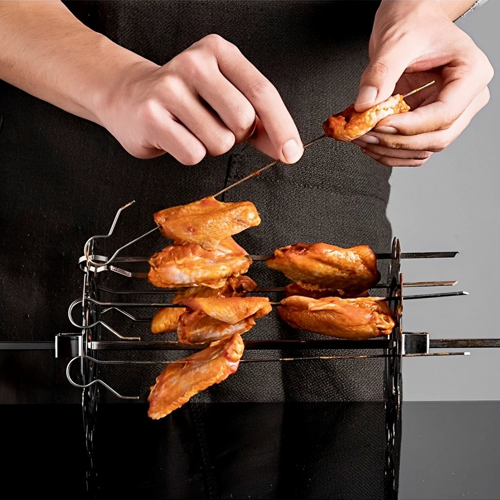 BBQ Grill Oven Meat Kebab Rack Easy Flip Grill Kebab Maker for Home Party Cooking Picnic BBQ NonStick Roaster Skewer Needle Cage