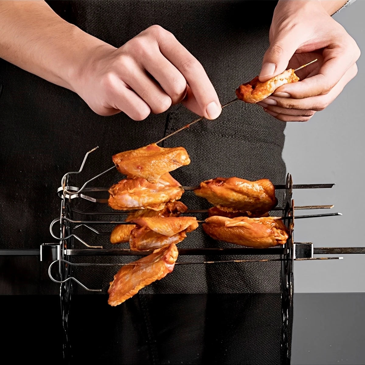 BBQ Grill Oven Meat Kebab Rack Easy Flip Grill Kebab Maker for Home Party Cooking Picnic BBQ NonStick Roaster Skewer Needle Cage