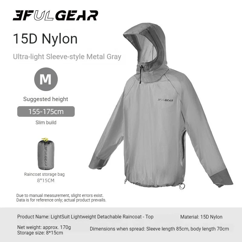 3F UL GEAR Split Hiking Raincoat Rain Pants Waterproof 15D Nylon Lightweight Outdoor Camping Rain Coat Gear Poncho Women Men