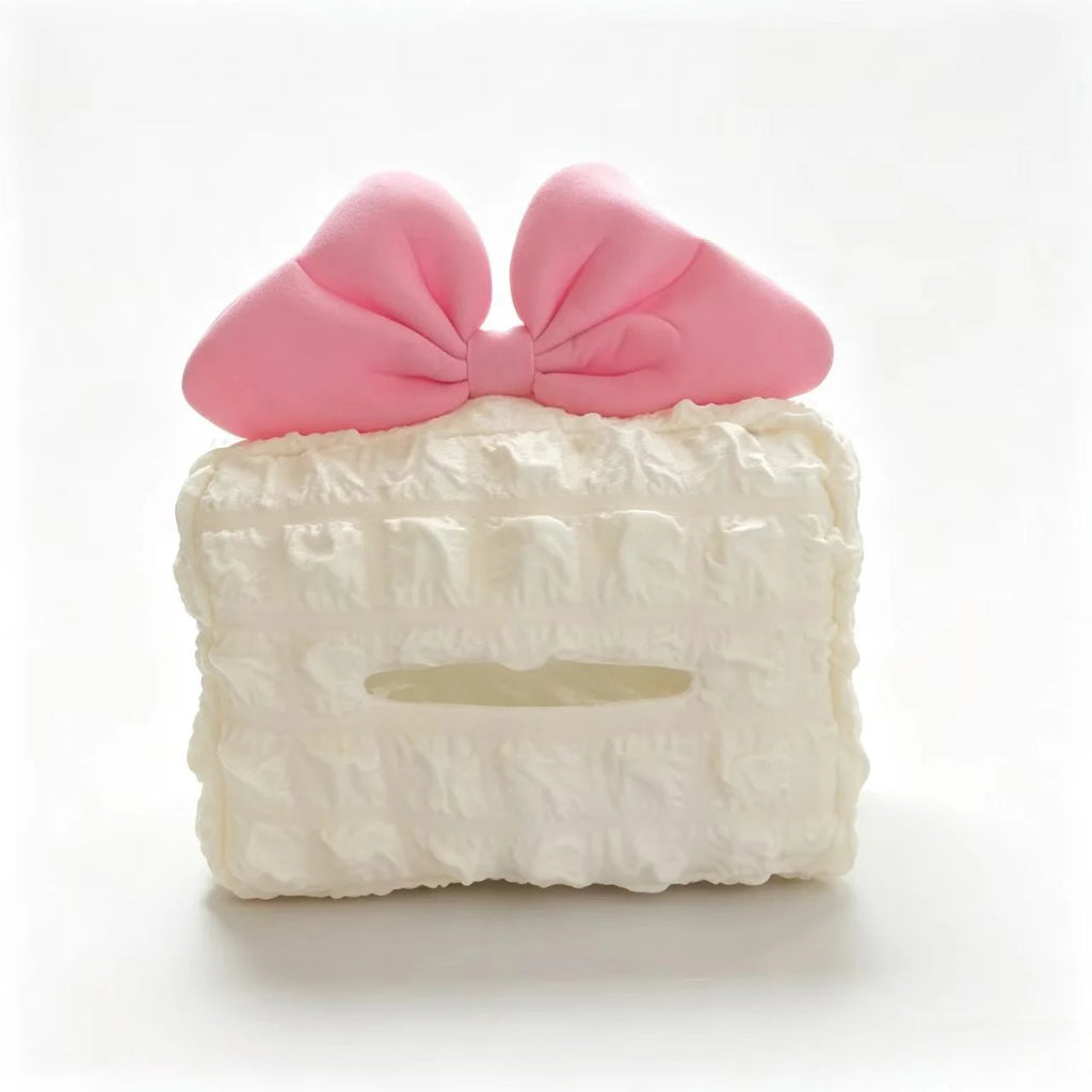 Cute Pink Bow Car Tissue Box Cover, Bubble Plaid Car Headrest Hanging Napkin Holder, Universal Car Backseat Paper Storage Bag, Car Interior Accessories—Designed Specifically for Women