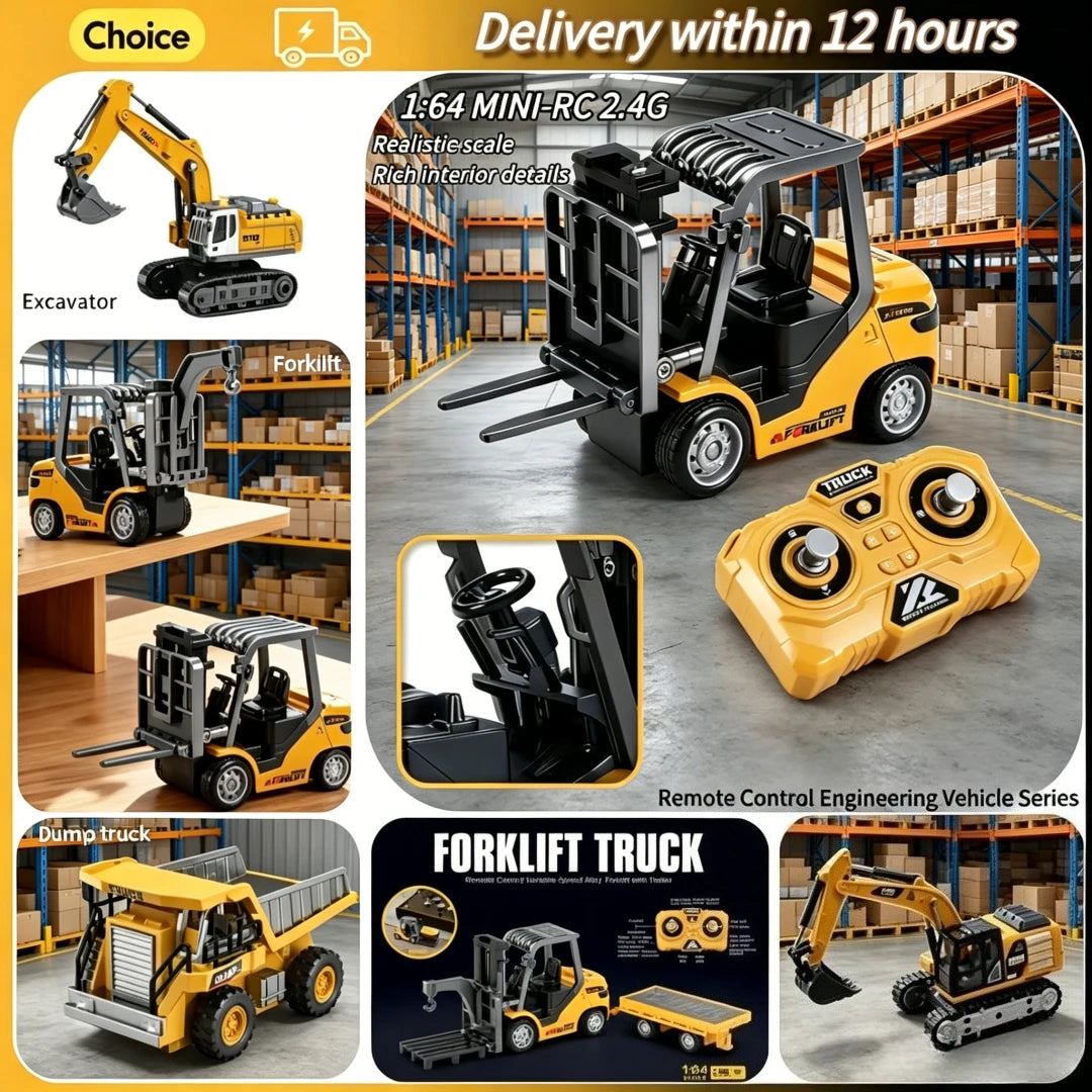 1:64 RC Mini Alloy Forklift dump truck excavator desktop toy 2.4G Remote Control engineering vehicle Boy's Dream Collection Gift