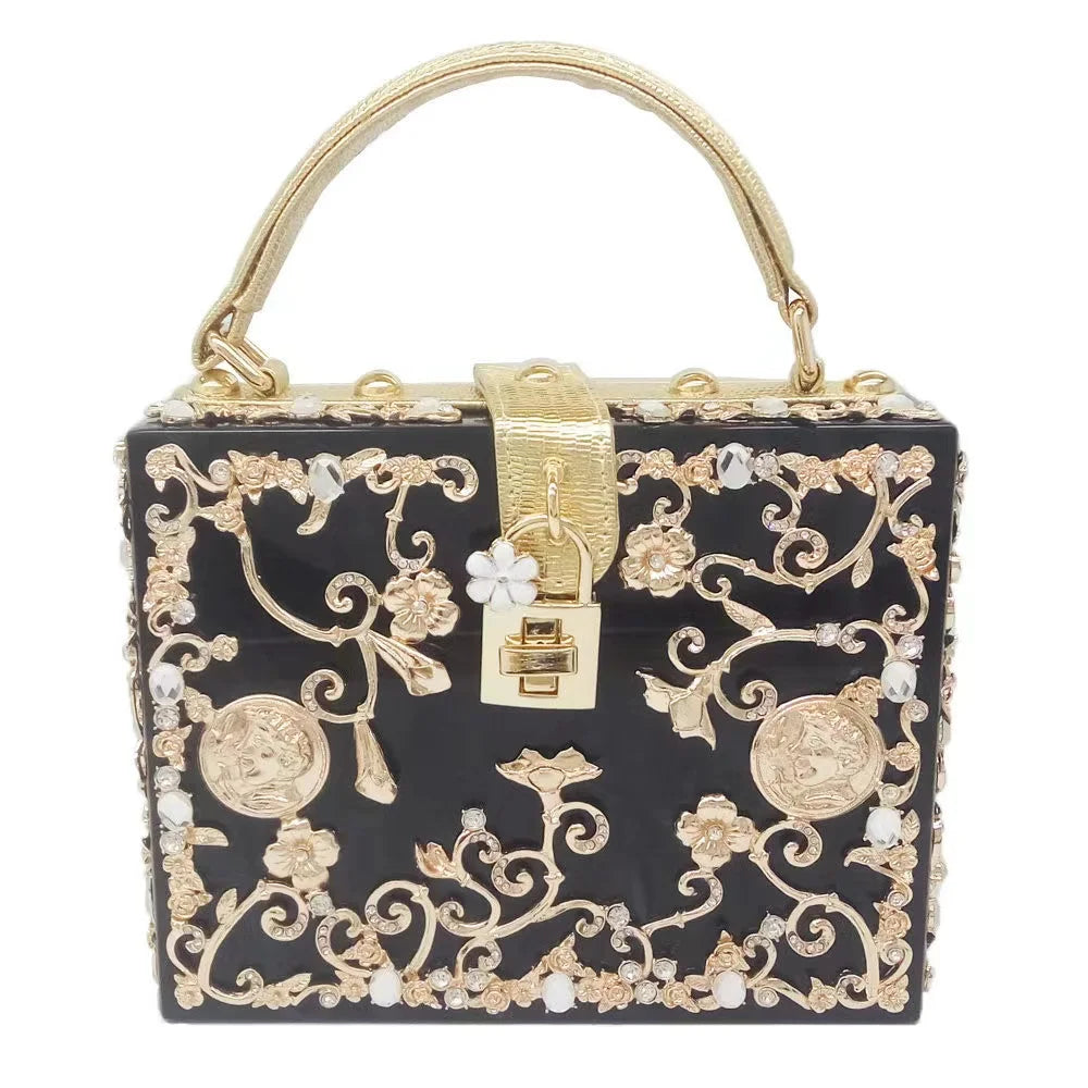 Luxury Designer Shimmer Acrylic Box Glitter Rhinestones Diamond Evening Bag Wedding Party Clutch Purse Shoulder Messenger Bag