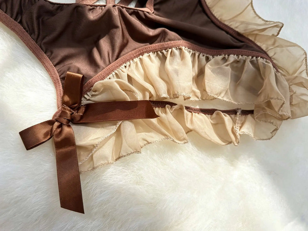 Sexy Bodysuits Bowknot Patchwork Mesh Hollow Hotsweet Lovely Bear Soft Gauze Playsuit Pajama Club Cosplay Costume Women Clothing