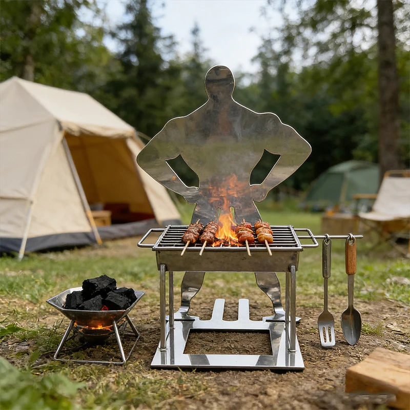 Portable Stainless Steel Hot Dog Barbecue Grill Easy Clean Fun Sausage Fork Barbecue Skewer Set Outdoor Picnic Cooking Tools