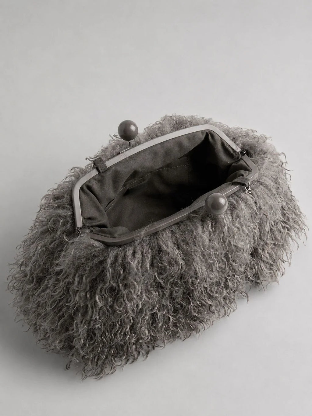 Women kisslock Faux Fur furry Clutch bag winter warm pouch frame clasp bag with chain crossbody dark grey red yellow