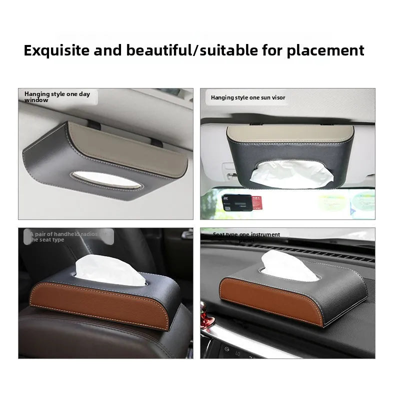 YJANG New Soft Leather Car Sunshade Plate Tissue Box Universal Auto Interior Paper Towel Storage Bag Sun Visor Tissue Boxes