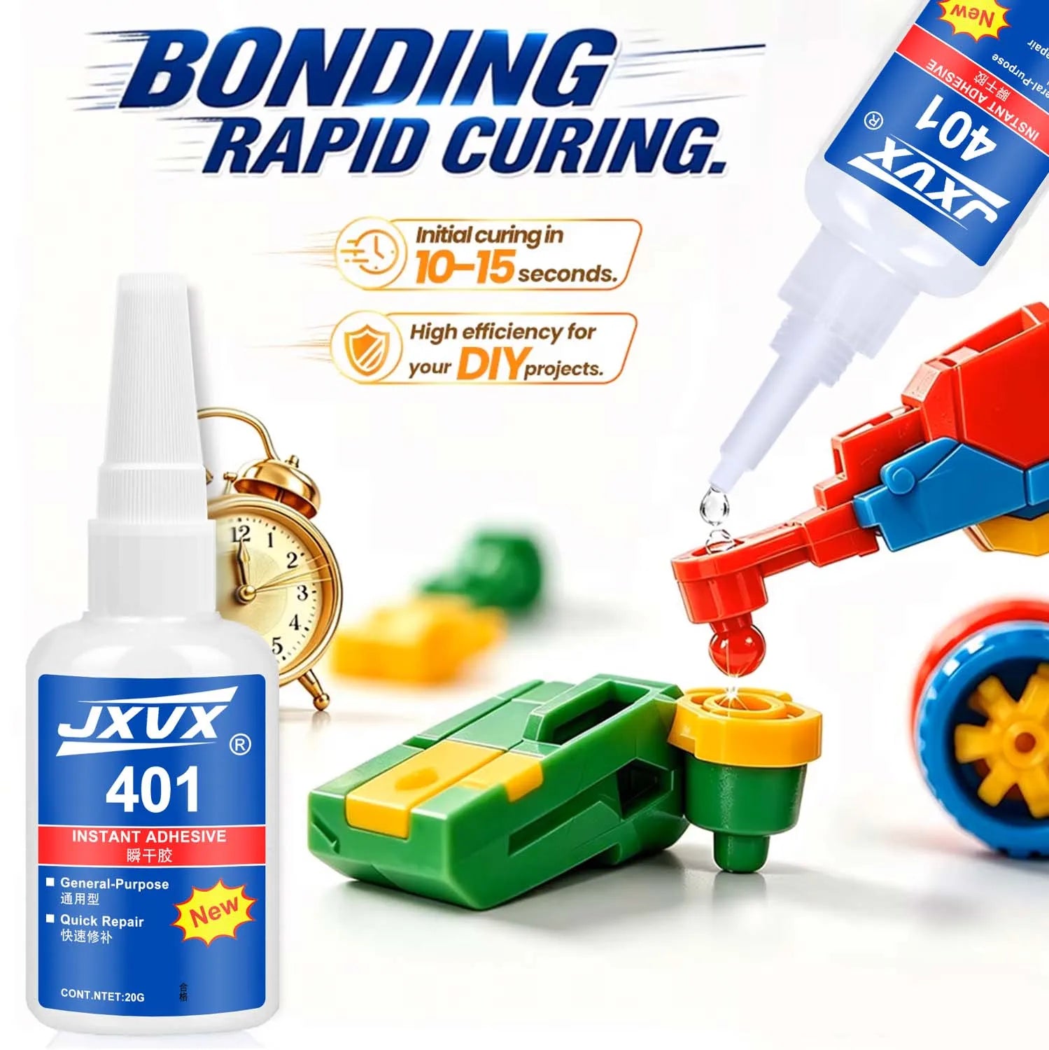 JXVX 401 Super Glue 20g Instant Adhesive Quick Dry Universal Specific Glue for Plastic Rubber Metal Paper DIY Craft Repair,6pcs.
