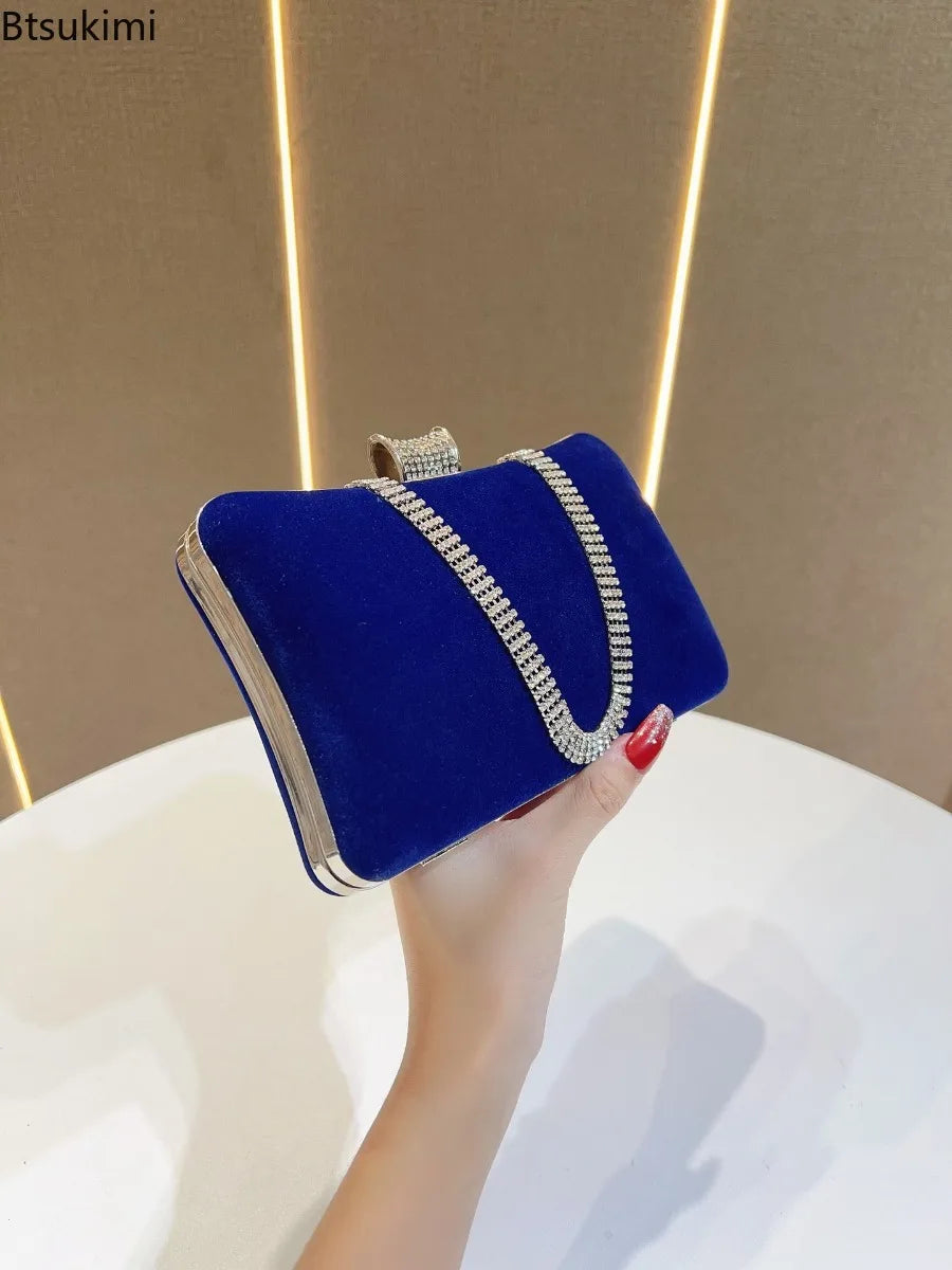 New Women Evening Bags Diamond Luxury Clutch Bag Vintage Velvet Diamonds Party Ladies Elegant Chain Shoulder Bag Handbags Purses