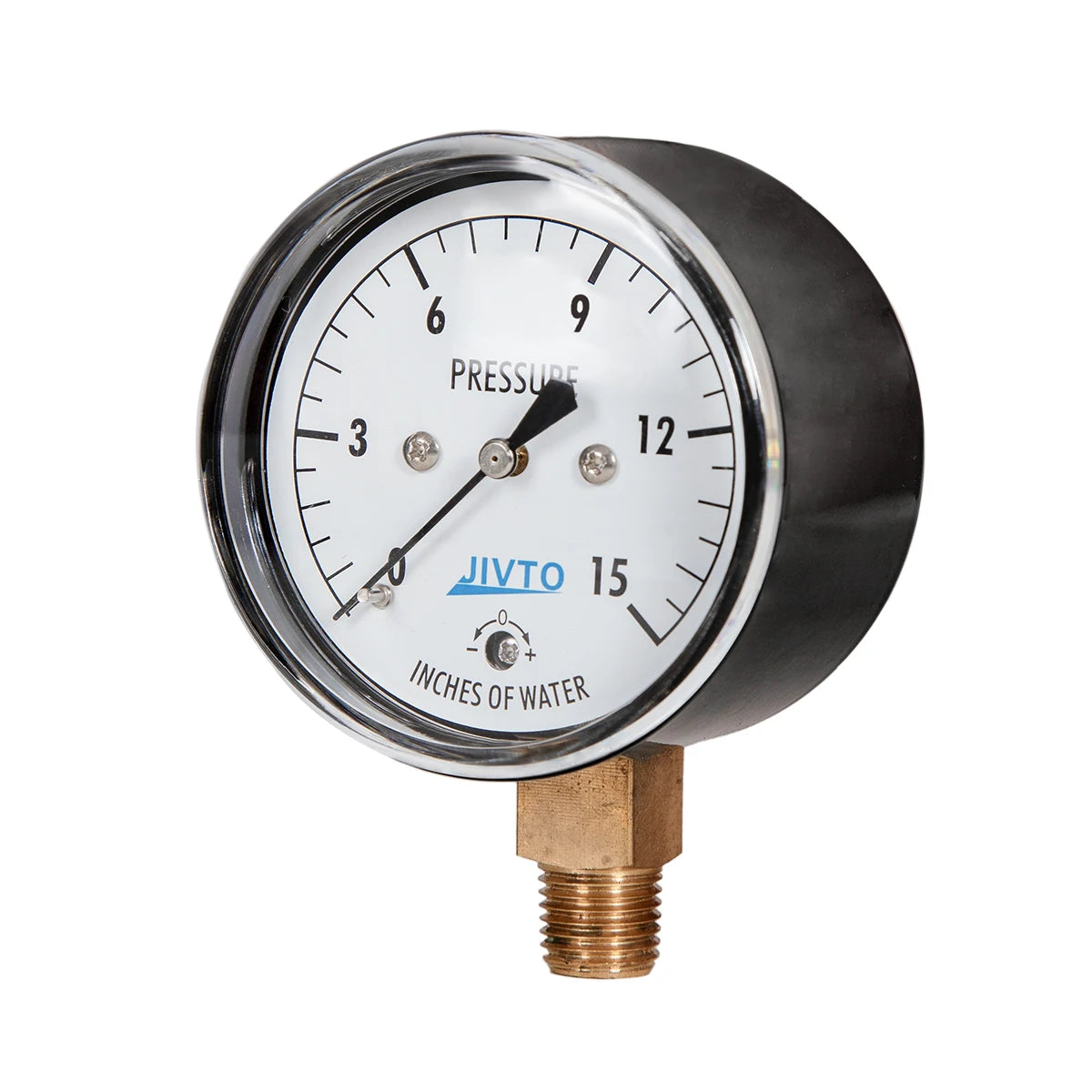 JIVTO Low Capsule Pressure Gauge 2-1/2  Dia, 1/4 NPT Lower Mount 3, 5,10 Psi 15, 20,30,60 IWC