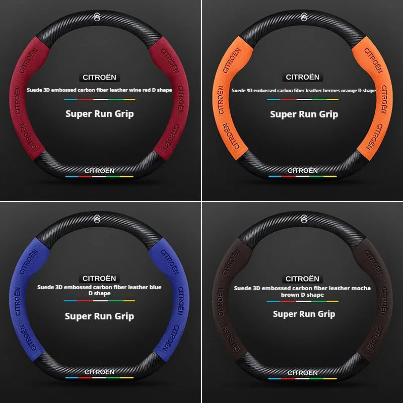 For Citroen C1 C2 C3 C4 C5 C6 VTS Xsara C-Crosser Berlingo Jumpy Carbon fiber Suede Car Steering Wheel Cover Auto Accessories