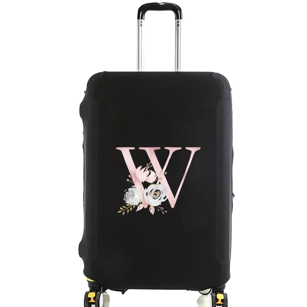 Luggage Case Suitcase Protective Cover Pink Flower Letter Name Pattern Travel Elastic Luggage Dust Cover Apply 18-28 Suitcase