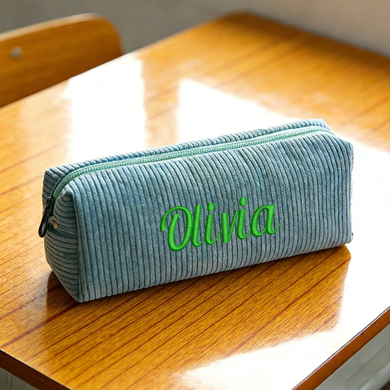 Customised Embroidery/Standard Style 2 Options,High-quality corduroy pencil case, clutch bag, small and lightweight,!