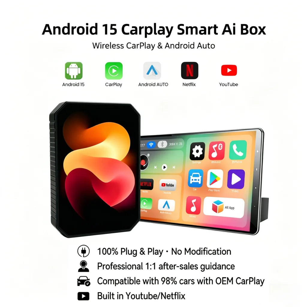 2026 Android TV Box Wireless CarPlay Android Auto  Let Wired CarPlay To Smart Android 15 System Built in Youtube Netflix