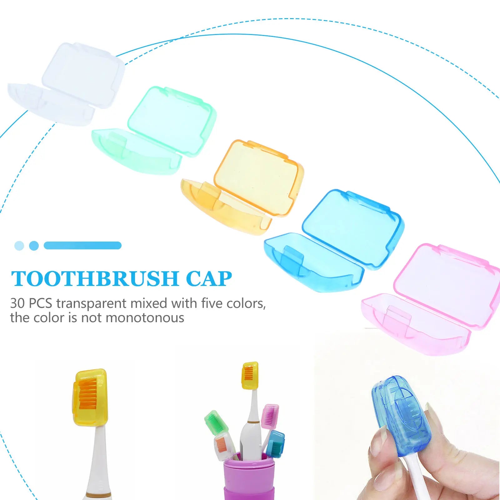 30Pcs Portable Toothbrush Cover Dustproof Plastic Travel Storage Toothbrush Protective Cap for Outdoor Camping Hygiene