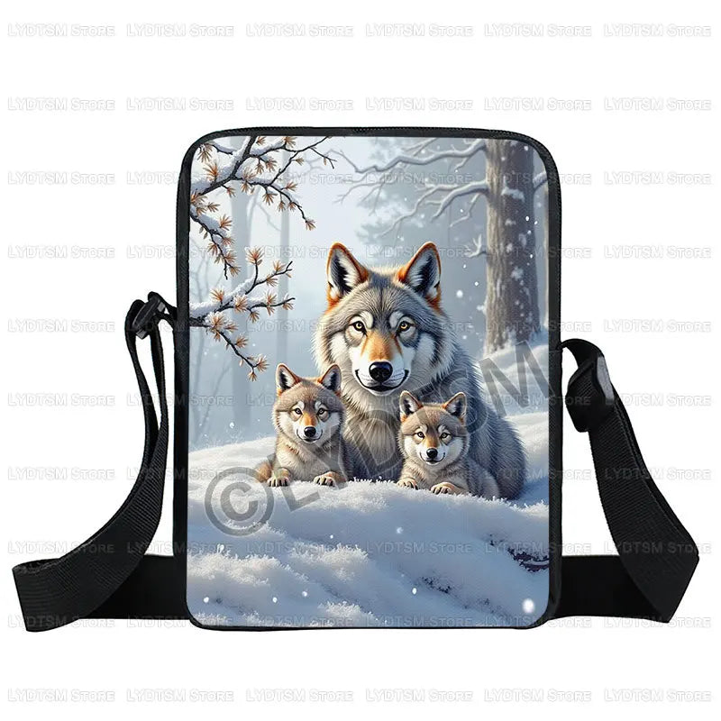 Cool Moon and Howling Wolf Print Crossbody Bag Women Handbag Student Bookbags Phone Wallet Holder Messenger Bags Gift