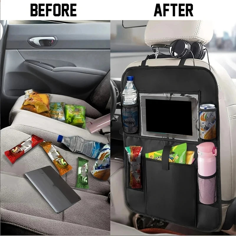 Black Car Backrest Anti-Kick Storage Bag, Car Storage Bag, Seat Back Oxford Cloth Storage Bag, Flat Car Seat Back Bag, 1 PC