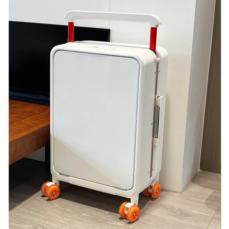 Front Opening Laptop Pocket Rolling Luggage Wide Handle Travel Suitcase 20inch Boarding Carry-On Aluminum Frame Trolley Case Bag