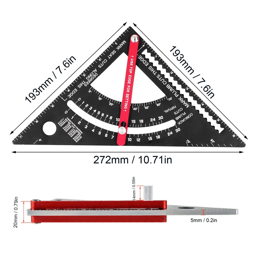 1PC 7-inch Adjustable Triangular Mountain Ruler Marking Ruler Aluminum Alloy Angle Ruler Woodworking Measurement Auxiliary Tool