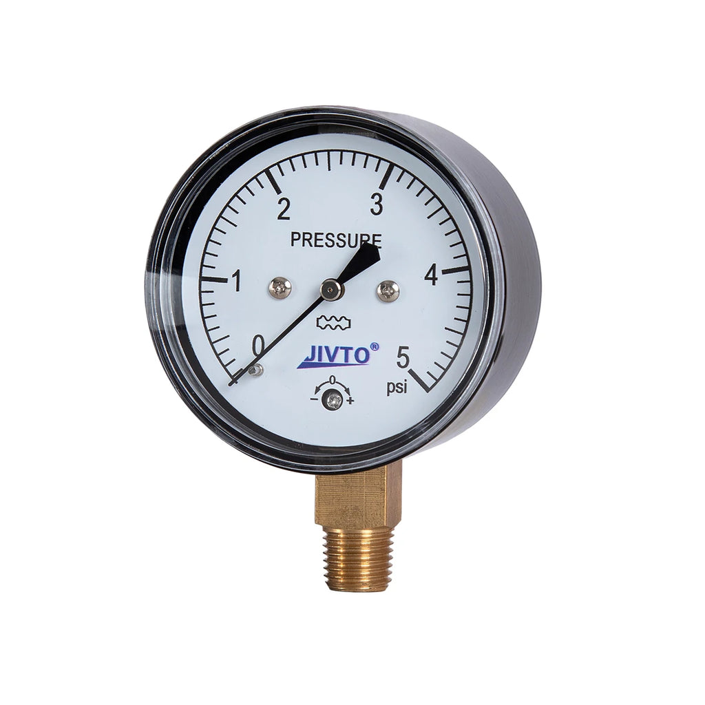 JIVTO Low Capsule Pressure Gauge 2-1/2  Dia, 1/4 NPT Lower Mount 3, 5,10 Psi 15, 20,30,60 IWC