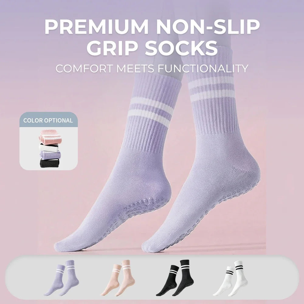 3pairs  Grip Socks for Women, Non Slip Pilates Yoga Socks with Double Stripes Non Slip Socks for Workout, Ballet, Athletic Socks