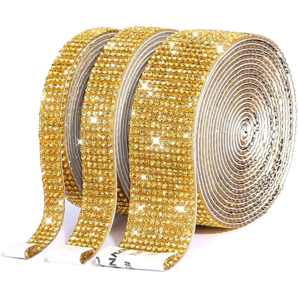 1/5/10Yards Self Adhesive Rhinestone Ribbon Bling Crystal Diamond Ribbon Roll Wrap Glittering Rhinestones Sticker for Decoration