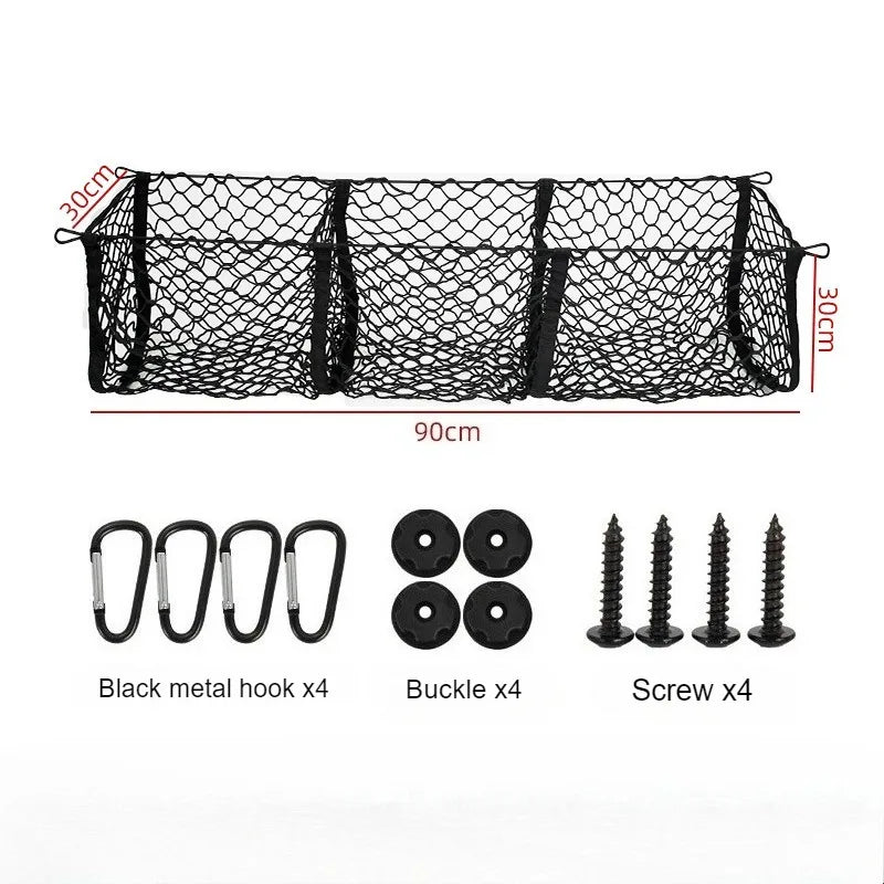 Universal 3-Column Cargo Net Trunk Bed Organizer Mesh Storage Net Bed Grocery Auto Holder Pickup Truck Bed Truck Accessories