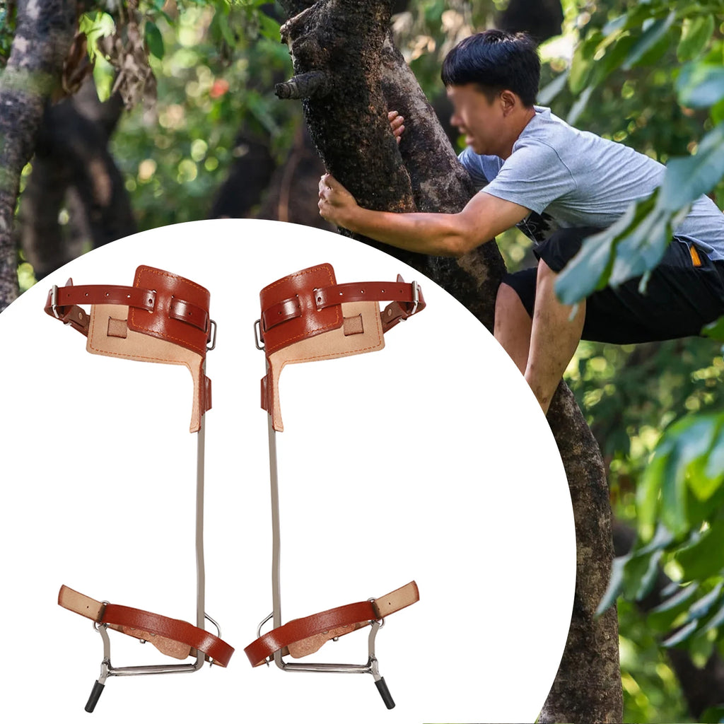 Climbing Pitons, Tree Climbing Gear, Double Claw Climbing Tool, Stainless Steel with Thickened Pedal, Reinforced Curved Frame, Safety Belt, Rope, Gloves, Secure Dual Buckle System, 220lbs Load, Outdoor Mountaineering Arborist