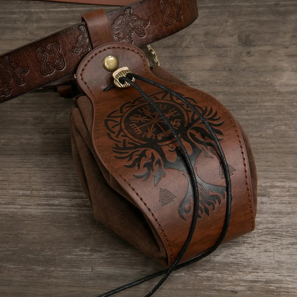 Artificial Leather Dice Bag Tray Design Viking Style Vintage Medieval Drawstring Pouch For D&D Role Playing RPG Game Coin Purse