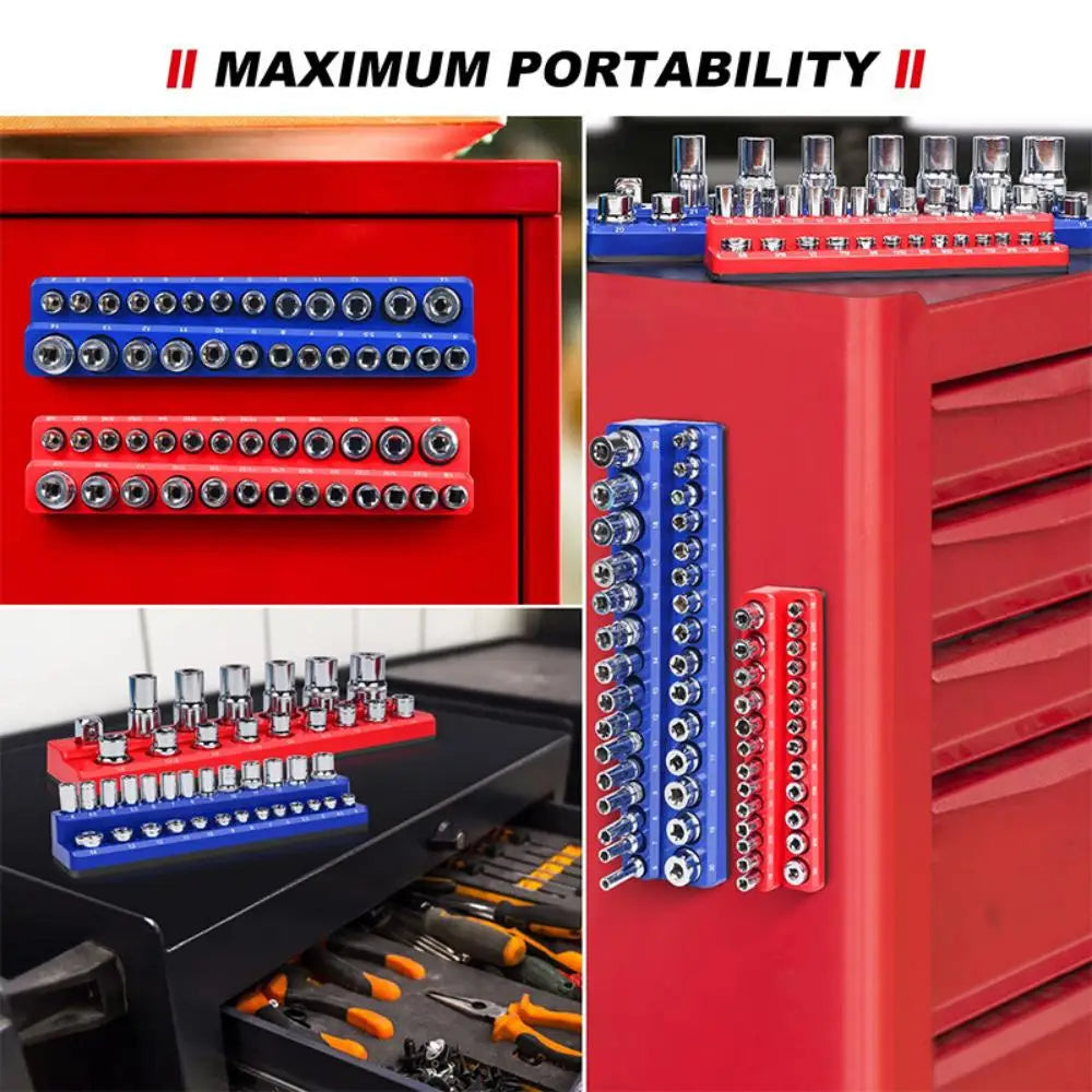 Magnetic Plastic Socket Holder Metric & SAE Magnetic Socket Organizer Rack 1/4" 3/8" 1/2" Drive Socket Storage Tool Holder