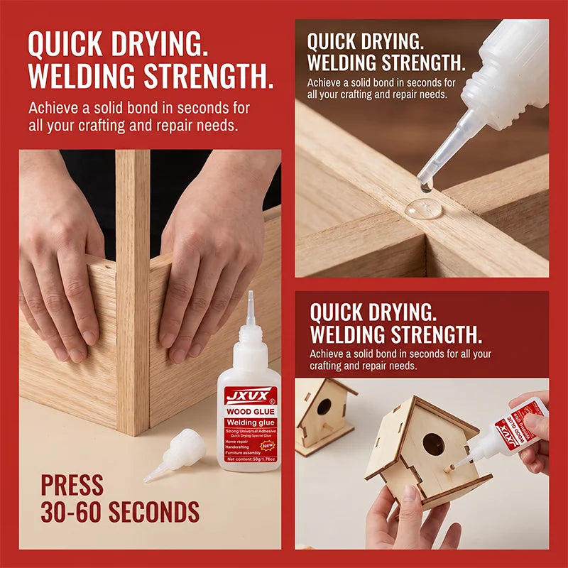 Fast-Drying Wood Glue, 50 G. Heat-Resistant and Waterproof Adhesive for Furniture, Home Repairs and Crafts