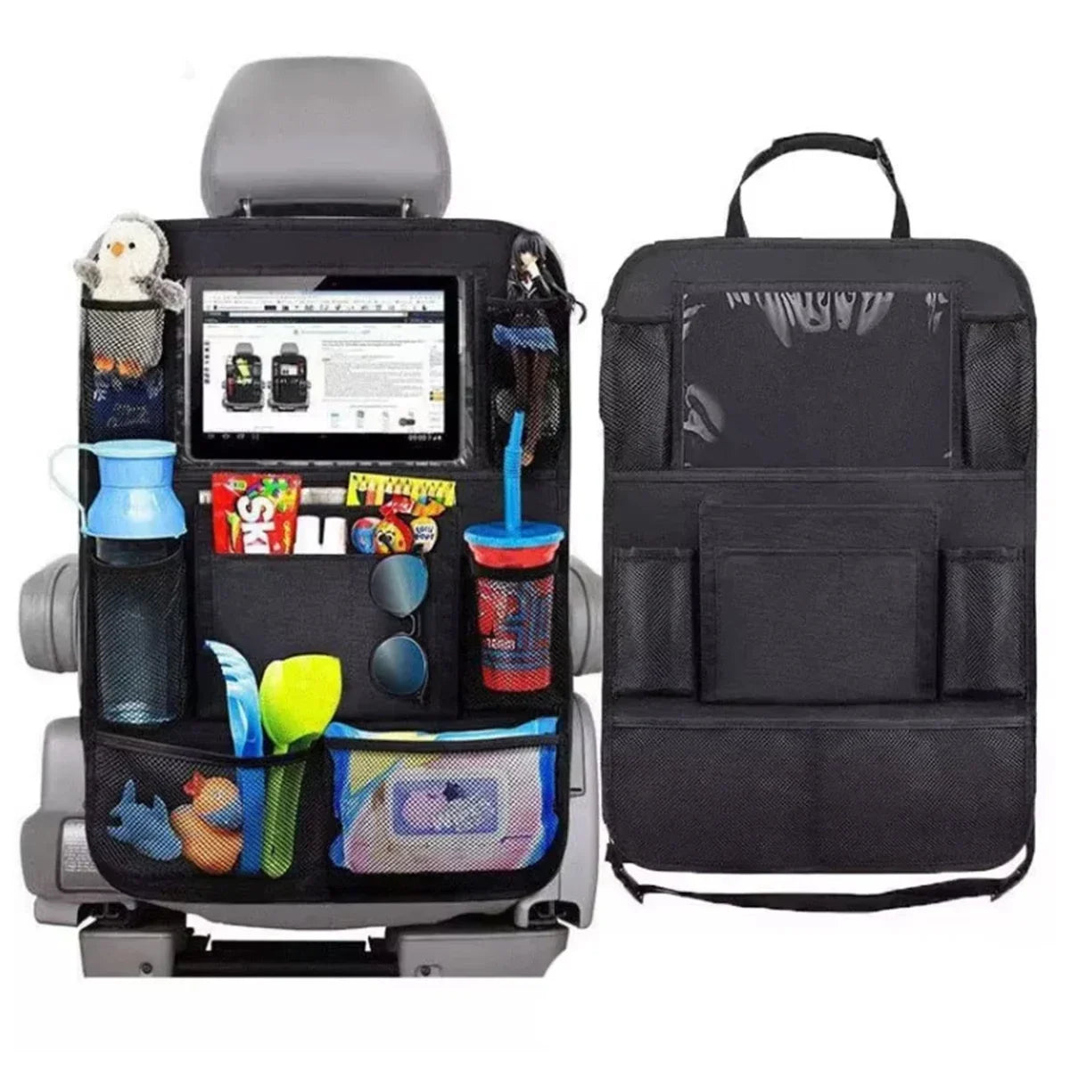 Black Car Backrest Anti-Kick Storage Bag, Car Storage Bag, Seat Back Oxford Cloth Storage Bag, Flat Car Seat Back Bag, 1 PC
