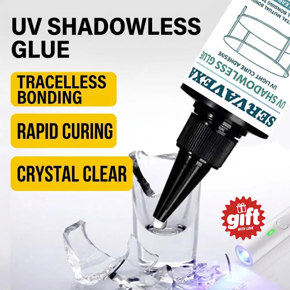 SERVAVEXA 110ml UV Light Cure Adhesive Kit with Lamp, Clear High Viscosity Glue for Glass to Metal Bonding, Waterproof