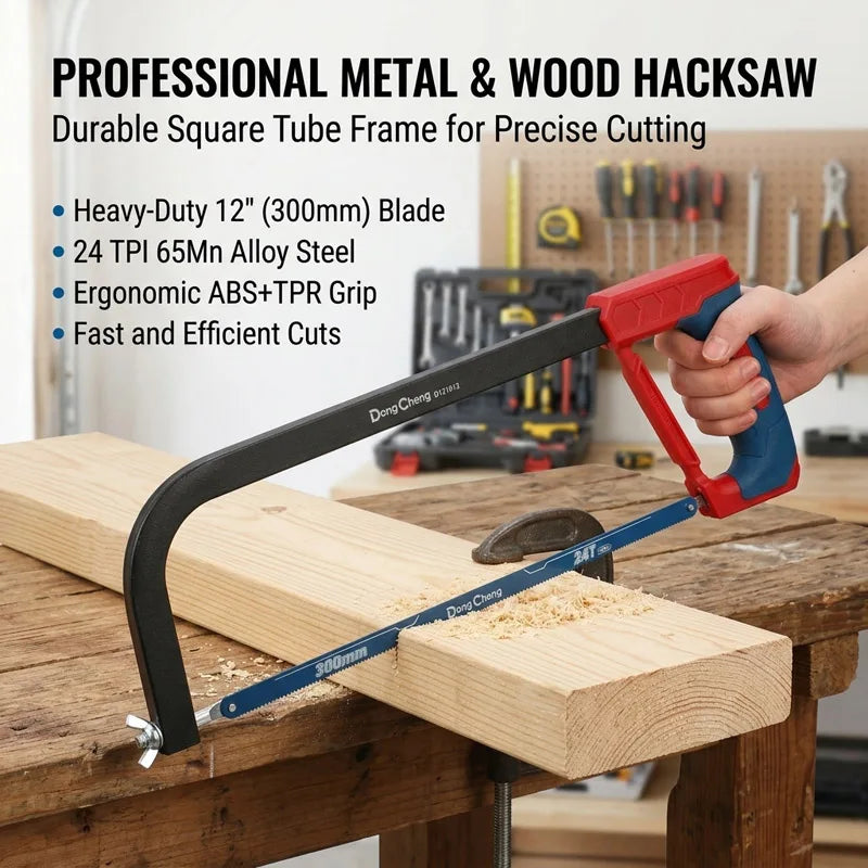 Thick Square Tube Hacksaw Frame Heavy Duty Stable Structure Precision Cutting Rubber Grip Comfortable Handle Metal Saw Tool