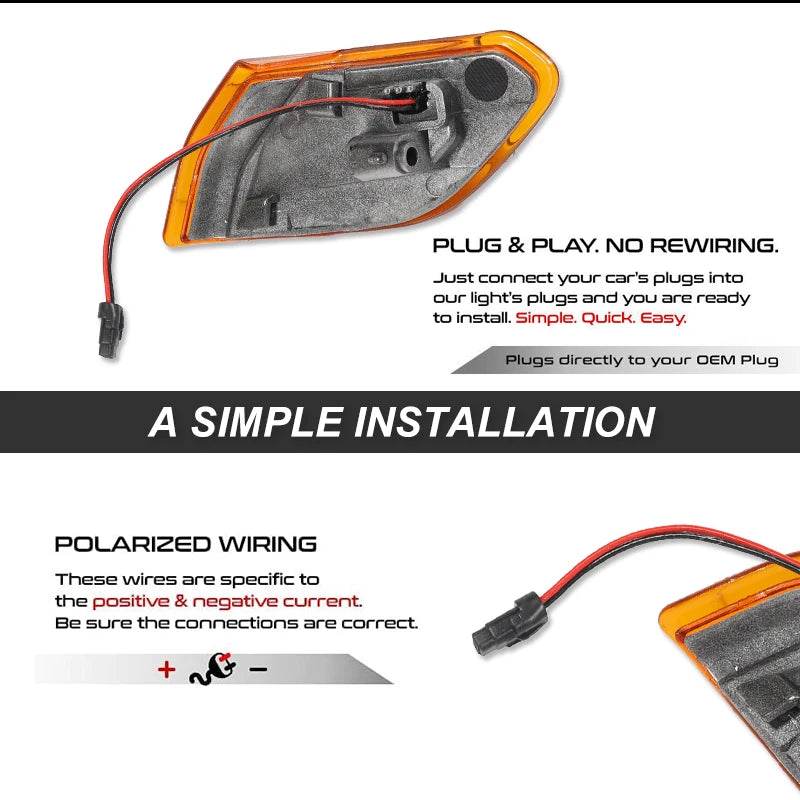 For Jeep Wrangler JL 2018-2021 Gladiator JT 2020-2021 Front Side Marker Light Assembly Amber Turn Signal Blinker Indicator Lamps