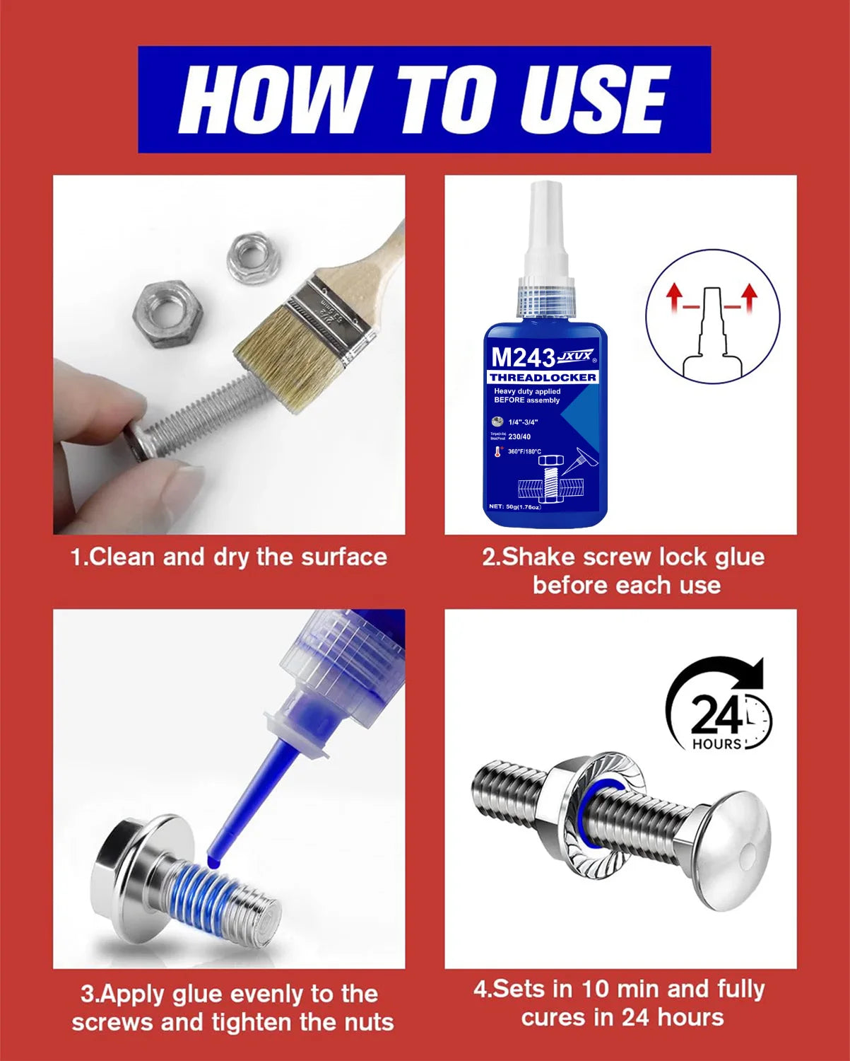 50ML Threadlocker 243-271 Blue-Red High Strength Quickly Cured  Locking Agent , Strong Adhesive Primerless Oil Tolerant Thread Locker Seal for Machinery Motor Engine Compressor.