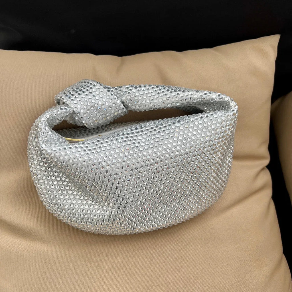 Luxury Designer Knotted Crsytal Rhinestone Diamond Cloud Bag Women's Handbag Bling Shiny Evening Bag Dinner Party Clutch Purse