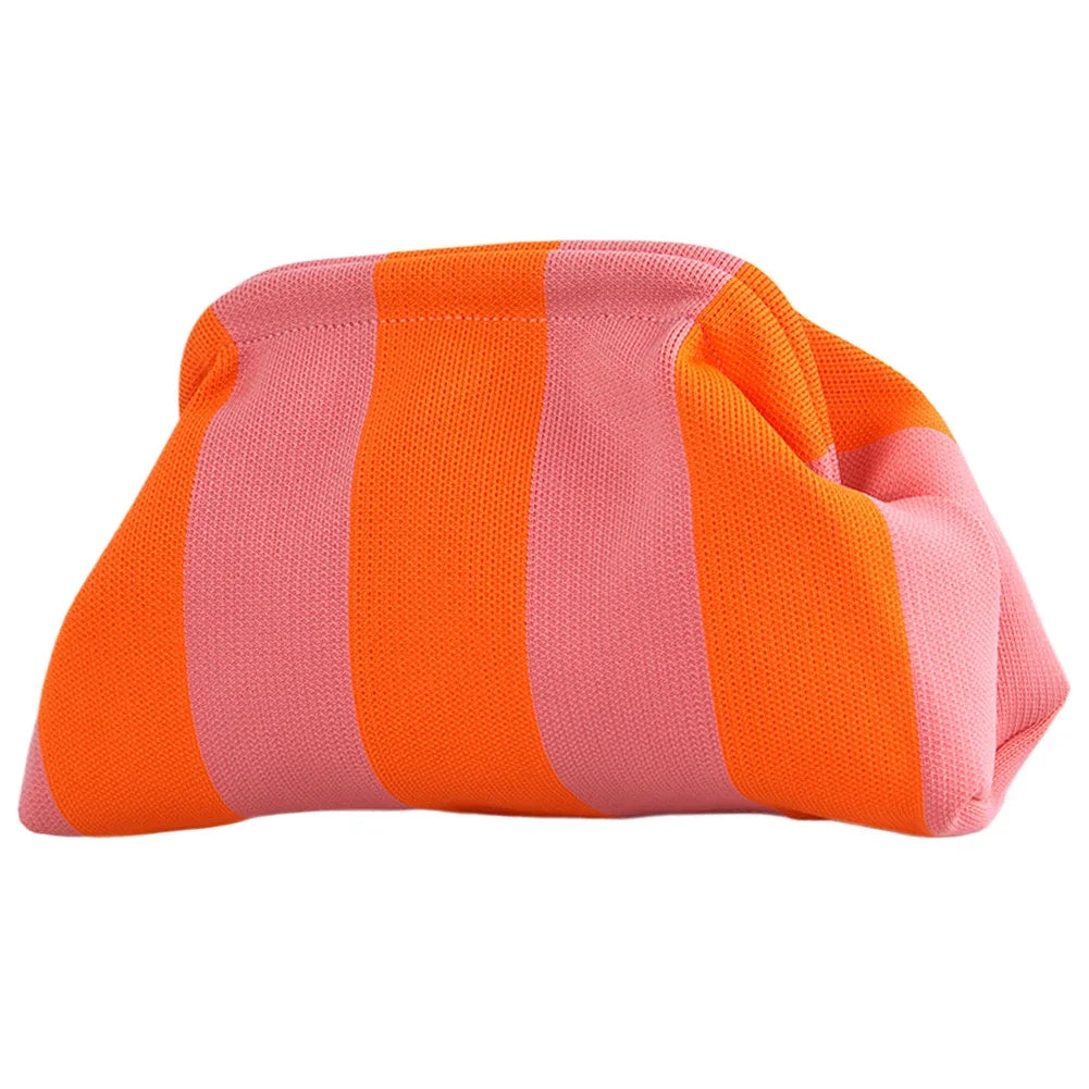 Summer Beach Clutch Bag for Women Woven Crochet Handbags Purses Knitting Dumpling Clutch Ruched Cute Cloud Casual Colorblock Bag