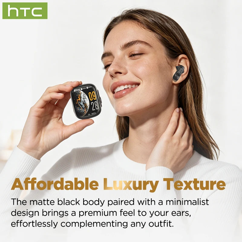 HTC NE72 TWS AI Translation Earbuds Translate Bluetooth 6.0 Headphones 30H Playtime with Smart Touch Screen for Travel Business