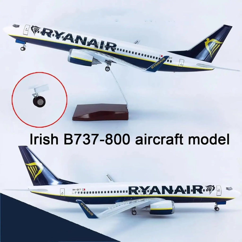 47CM Scale B737 Ryanair Airplane Model Plane Toy Flying 737-8 Diecast Resin Aircraft Toys with Light & Wheel Decoration